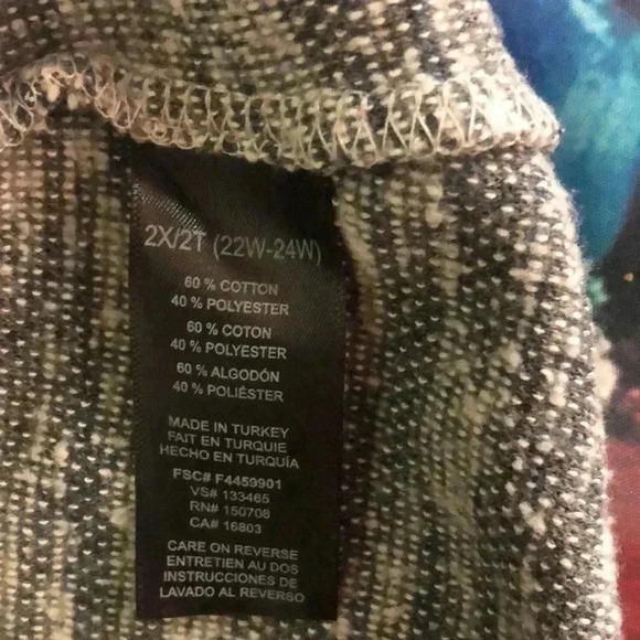 Studio 1886 sweater cardigan open front plus size 2X gray and white - Picture 4 of 12